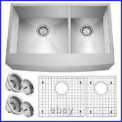 33x21x10 Country Farmhouse Stainless Steel Double Bowl 16g Apron Sink