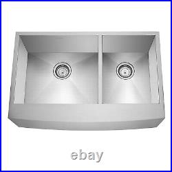 33x21x10 Country Farmhouse Stainless Steel Double Bowl 16g Apron Sink