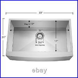 33x21x10 Country Farmhouse Stainless Steel Single Bowl 16g Apron Sink