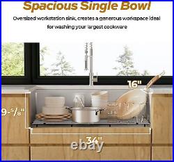 36 inch Workstation Kitchen Sink Undermount Deep Single Bowl with Accessories