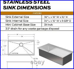 36 inch Workstation Kitchen Sink Undermount Deep Single Bowl with Accessories