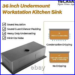 36 inch Workstation Kitchen Sink Undermount Deep Single Bowl with Accessories