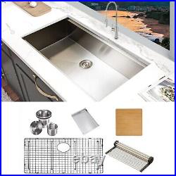 38 Inch Big Single Bowl Kitchen Sink 16 Gauge Undermount Brushed Stainless Steel
