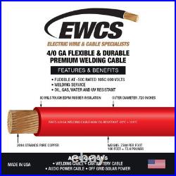 4/0 Gauge 20 Feet Red Brand 100% Copper Premium Industrial Grade Extra Fl