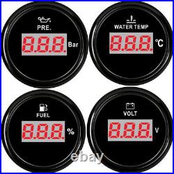 4 Gauge Set With Senders Digital Fuel Gauge Oil Pressure Volt Temp 52mm For Auto