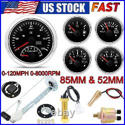 5 Gauge Set 85mm Boat Car GPS Speedometer 0-120MPH Tacho with Sensors Waterproof