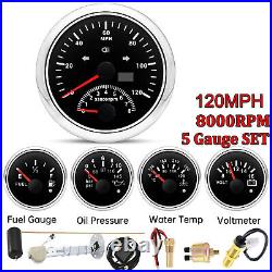 5 Gauge Set 85mm Boat Car GPS Speedometer 0-120MPH Tacho with Sensors Waterproof