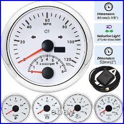 5 Gauge Set 85mm GPS Speedometer 125MPH Tacho&52mm Oil Pressure Volt Fuel Temp
