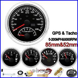 5 Gauge Set 85mm GPS Speedometer WithTacho Water Temp Oil Pressure Fuel Level Volt