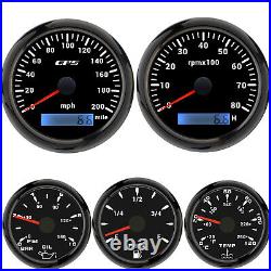 5 Gauge Set GPS speedometer 0-200MPH Tachometer Fuel Level Gauge For Boat Car