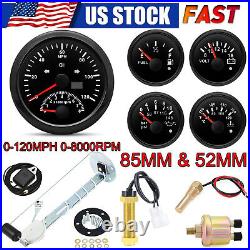 5 Gauge Set With Sender 85mm GPS Speedometer 120MPH With Tacho Fuel Temp Volt US