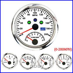 5 Gauges 85mm GPS Speedometer 0-200MPH withTacho+ 52mm Fuel Temp Volt Oil Pressure