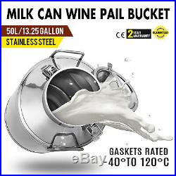 50L 13.25 Gallon Stainless Steel 304 Milk Can Silicone Seal Tote Jug Heavy Gauge