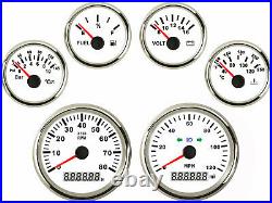 6 Gauge Set 120MPH GPS Speedometer Tacho Fuel Volt Oil Pressure Temp White 9-32V