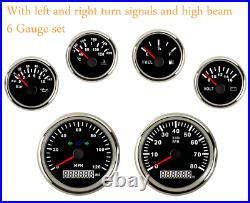 6 Gauge Set 120MPH Speedometer Tachometer Fuel Temp Voltmeter Oil 12/24V Red LED