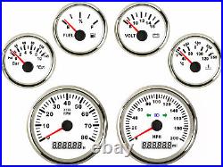 6 Gauge Set 200MPH GPS Speedometer With Indicator Tacho Fuel Volt Oil Temp White