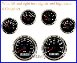 6 Gauge Set 200MPH Speedometer Tachometer Fuel Temp Voltmeter Oil 12/24V Red LED