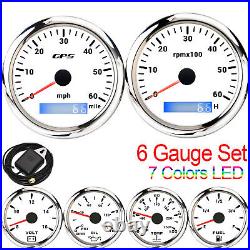 6 Gauge Set 85MM GPS Speedometer Tacho&2 52MM Fuel Oil Pressure Water Temp Volt