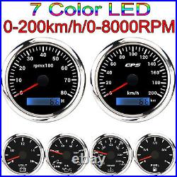 6 Gauge Set 85mm GPS Speedo 200KM/H Tacho&52mm Fuel Water Temp Oil Pressure Volt