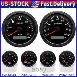 6 Gauge Set 85mm GPS Speedometer 0-120MPH Tacho&52mm Fuel Oil Pressure Temp Volt