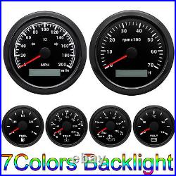 6 Gauge Set 85mm GPS Speedometer 0-200MPH withtacho & 52mm Fuel Level Oil Pressure