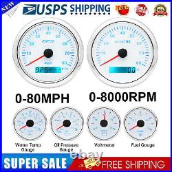 6 Gauge Set 85mm GPS Speedometer 0-80MPH Tachometer Waterproof for Car Boat US