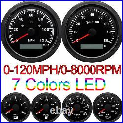 6 Gauge Set 85mm GPS Speedometer 120MPH Tachometer&52mm Fuel Oil Water Temp Volt