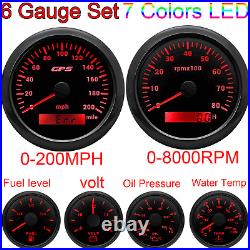 6 Gauge Set 85mm GPS Speedometer 200MPH Tachometer Waterproof for Boat Car Truck