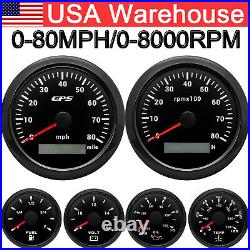 6 Gauge Set 85mm GPS Speedometer 80MPH Tacho 52mm Fuel Temp Oil Pressure Volt