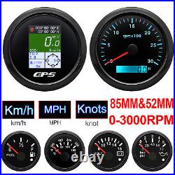 6 Gauge Set 85mm GPS Speedometer Tacho & 52mm Fuel Gauge Temp Oil Press Volt