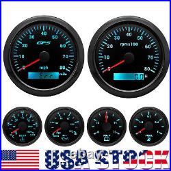 6 Gauge Set 85mm GPS Speedometer WithTacho Fuel Gauge Water Temp Oil Pressure Volt