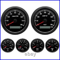 6 Gauge Set 85mm GPS Speedometer WithTacho Fuel Gauge Water Temp Oil Pressure Volt