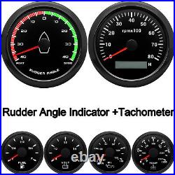 6 Gauge Set 85mm Rudder Angle Indicator Tachometer&52mm Fuel Oil Temp Voltmeter