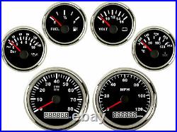 6 Gauge Set GPS 120MPH Speedometer Tacho Fuel Volt Oil Temp Red LED 12/24V Black