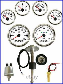 6 Gauge Set With Senders 120MPH Speedometer Tacho Fuel Volt Oil Temp White 9-32V