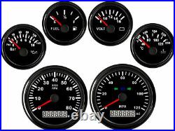 6 Gauge Set With Senders GPS 0-120MPH Speedometer Tacho Fuel Volt Oil Temp Black