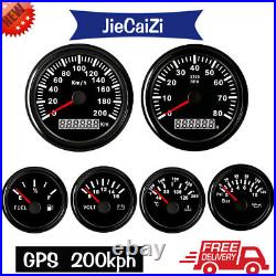 6 gauge set 200kph gps speedometer car tacho fuel temp oil pressure volt red led