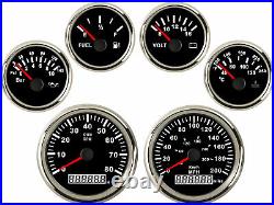 6 gauge set GPS 200mph 300km/h speedometer tacho fuel volt oil temp black 12/24V