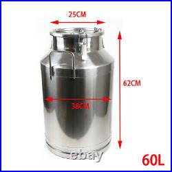 60L Milk Can Pail Heavy-Gauge Stainless Steel Bucket+Silicone Seal Keep Fresh US