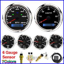 6Gauge Set GPS Speedometer 0-120 MPH With light & Tacho 52mm Fuel Oil Water Volt