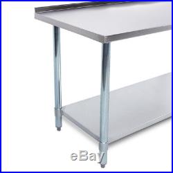 72 x 24 18 Gauge Stainless Steel Kitchen Utility Work Table with Backsplash