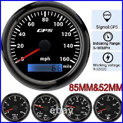 85MM Black GPS Speedometer 0-160MPH&52MM Fuel Level Water Temp Oil Pressure Volt