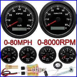 85mm GPS Speedometer 80MPH Tacho&52mm Fuel Oil Temp Vlt Gauge Set with Sensor