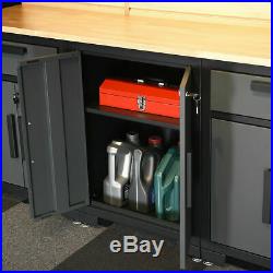 9 Pcs Big Steel Garage Storage Cabinet Set 24 Gauge Rack Shelf with Wooden Worktop