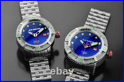 ARAGON Watch Automatic Mens Gauge 50mm Blue Dial Stainless Bracelet A324BLU