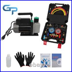 Air Vacuum Pump MANIFOLD GAUGE Set 1/3HP 4CFM 3000PSI HVAC AC Refrigerant Kit