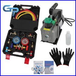 Air Vacuum Pump MANIFOLD GAUGE Set 1/3HP 4CFM 3000PSI HVAC AC Refrigerant Kit