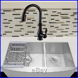 Apron Sink 33 Farmhouse Double Bowl Heavy Gauge Stainless Steel with ORB Faucet