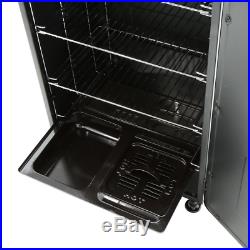 Black Electric 26 in BBQ Smoker 3-in-1 Tray Magnetic Door With Temperature Gauge