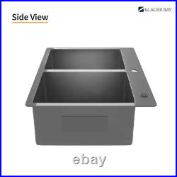 Black Stainless Steel 33 In. 18-Gauge Drop-In Double Bowl Kitchen Sink